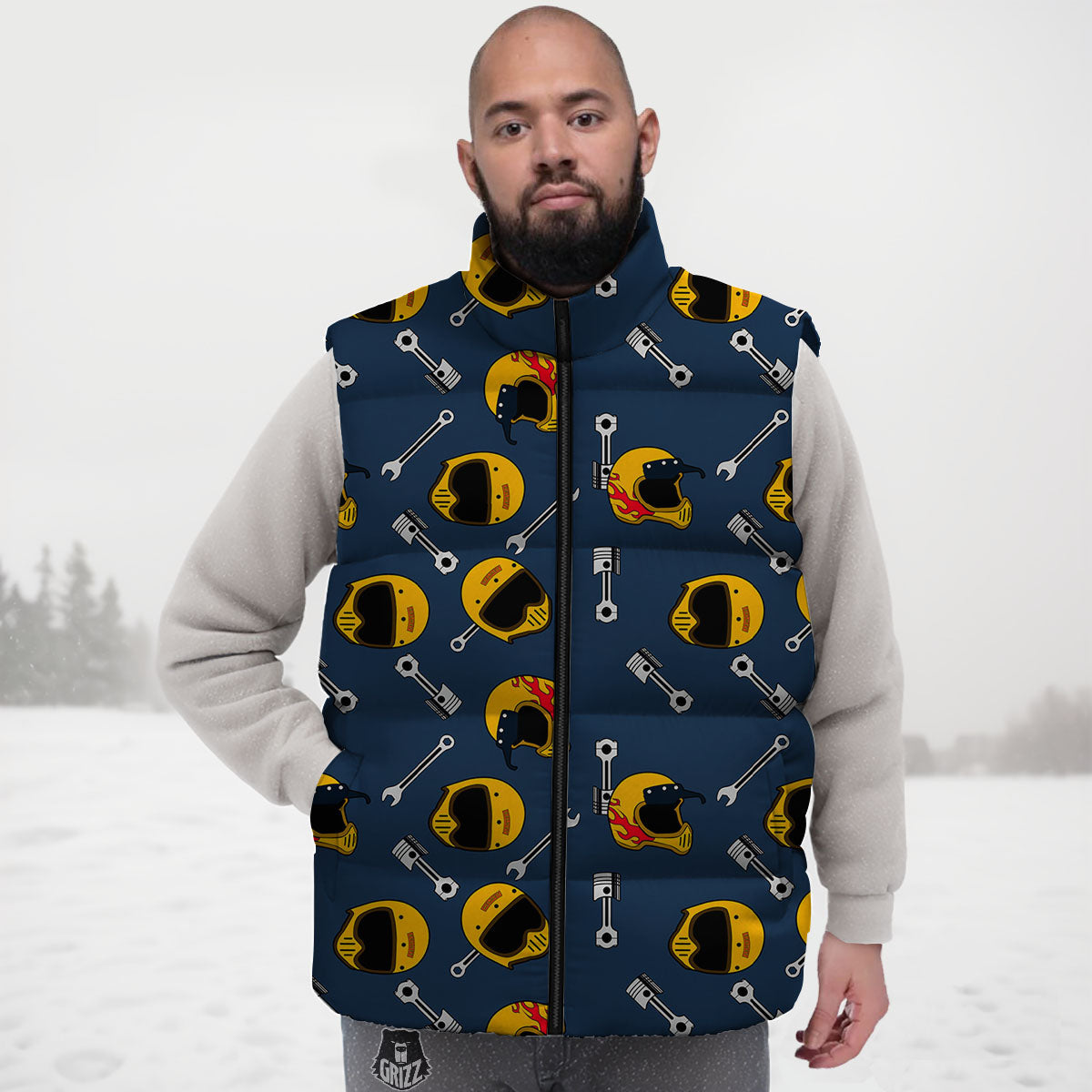 Equipment Motorcycle Print Pattern Down Vest-grizzshop