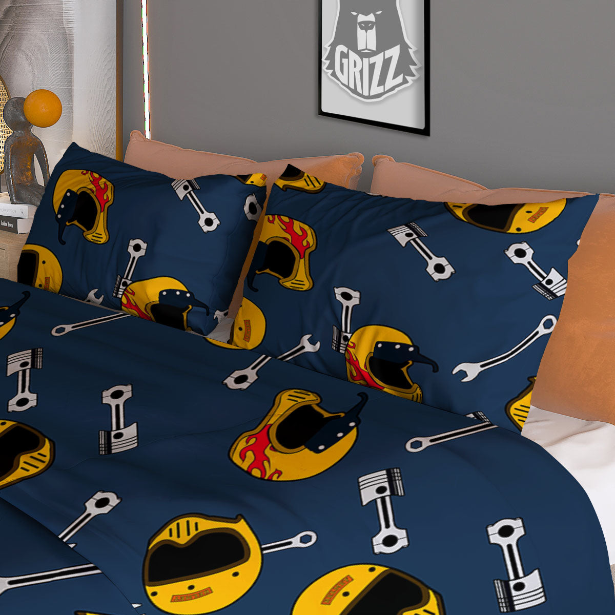 Equipment Motorcycle Print Pattern Duvet Cover Bedding Set