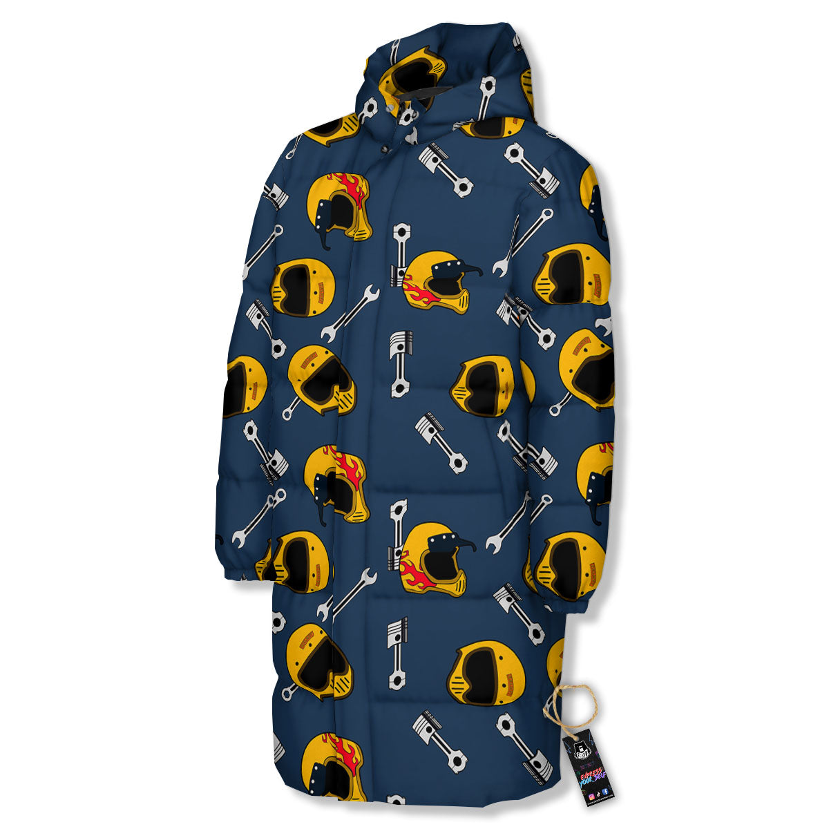 Equipment Motorcycle Print Pattern Long Down Jacket-grizzshop