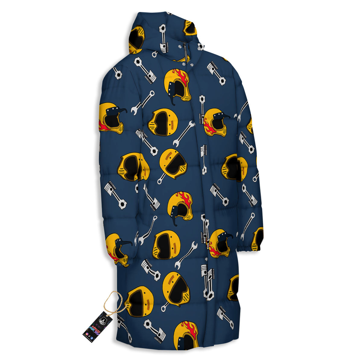 Equipment Motorcycle Print Pattern Long Down Jacket-grizzshop