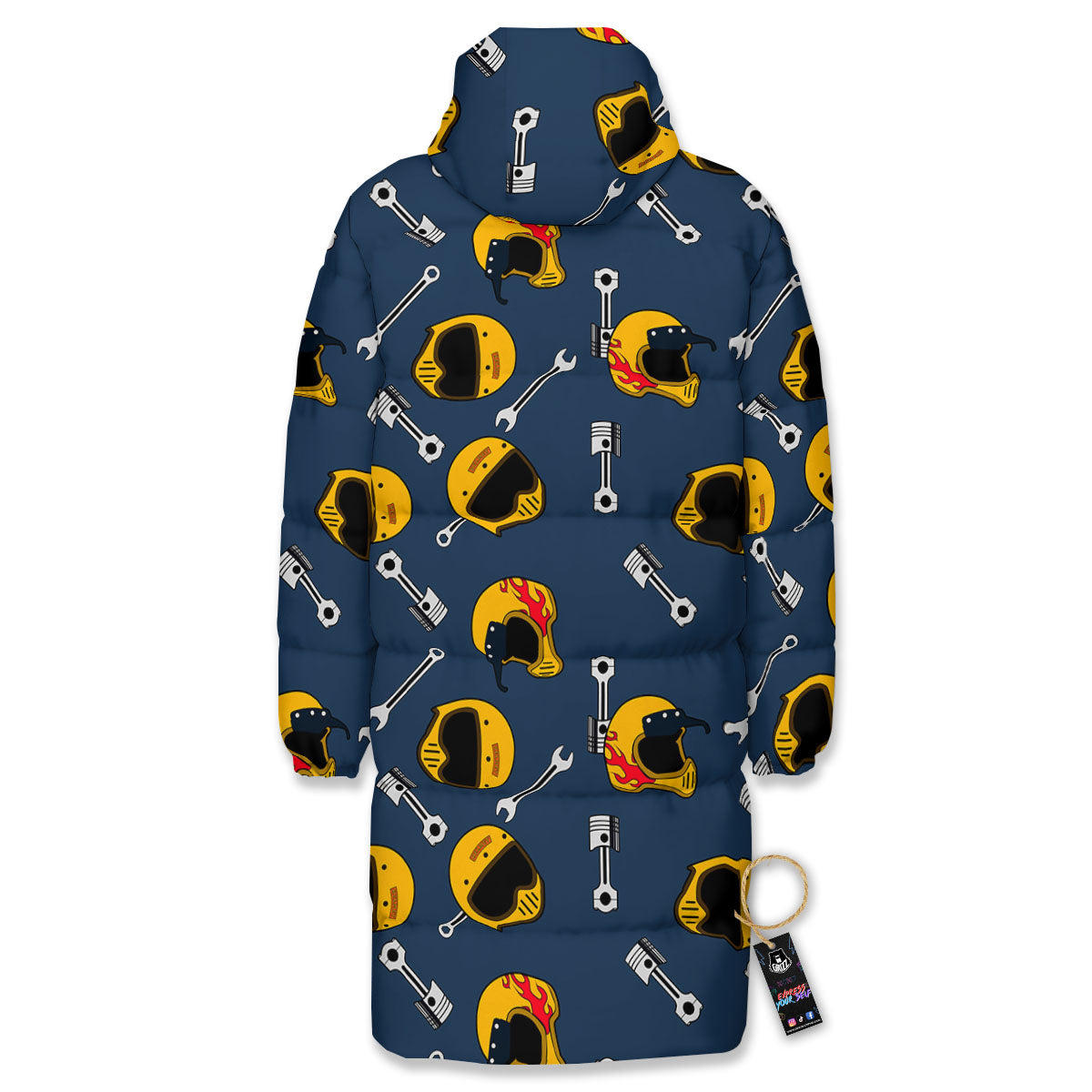 Equipment Motorcycle Print Pattern Long Down Jacket-grizzshop
