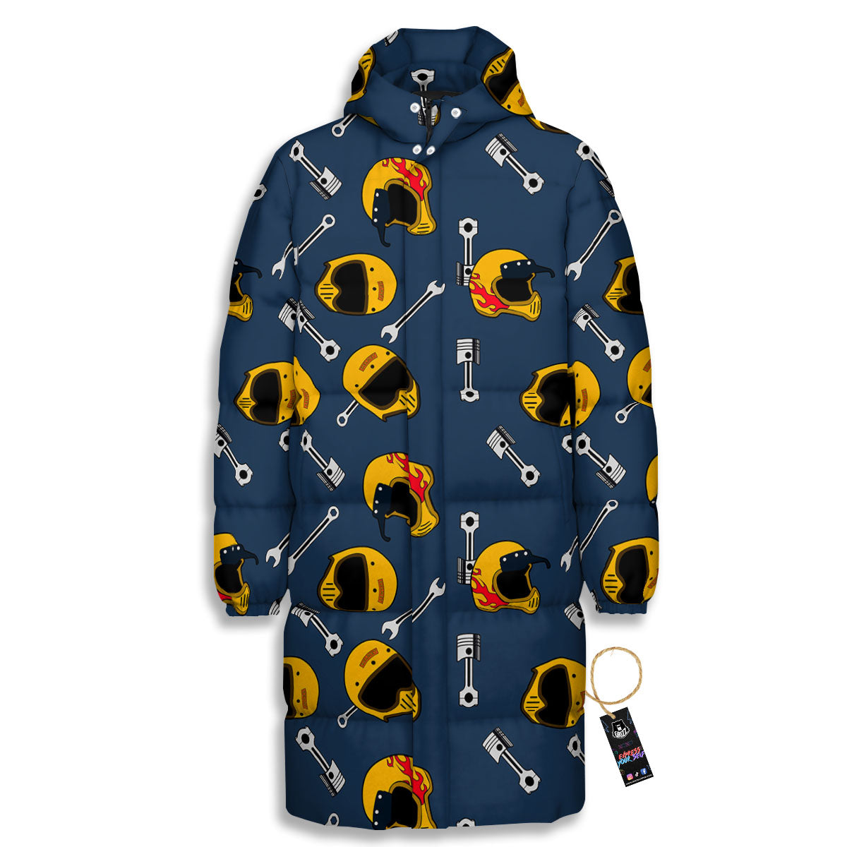Equipment Motorcycle Print Pattern Long Down Jacket-grizzshop