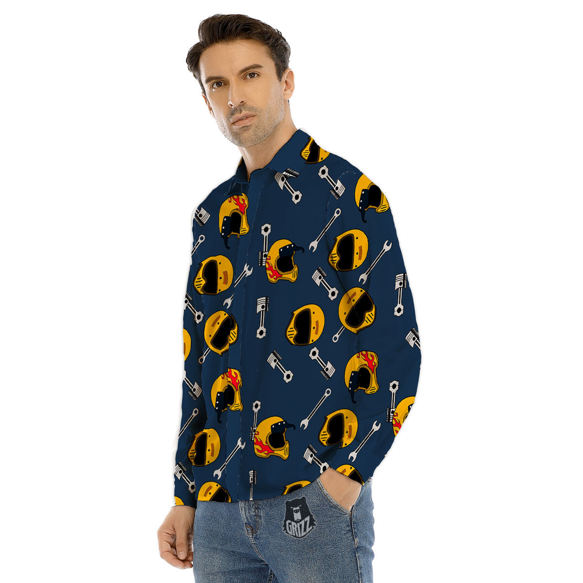 Equipment Motorcycle Print Pattern Men's Dress Shirts-grizzshop