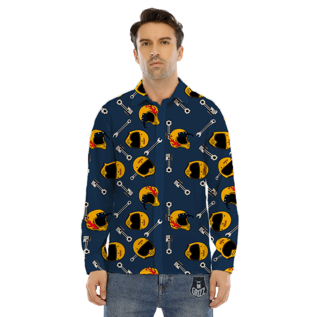 Equipment Motorcycle Print Pattern Men's Dress Shirts-grizzshop