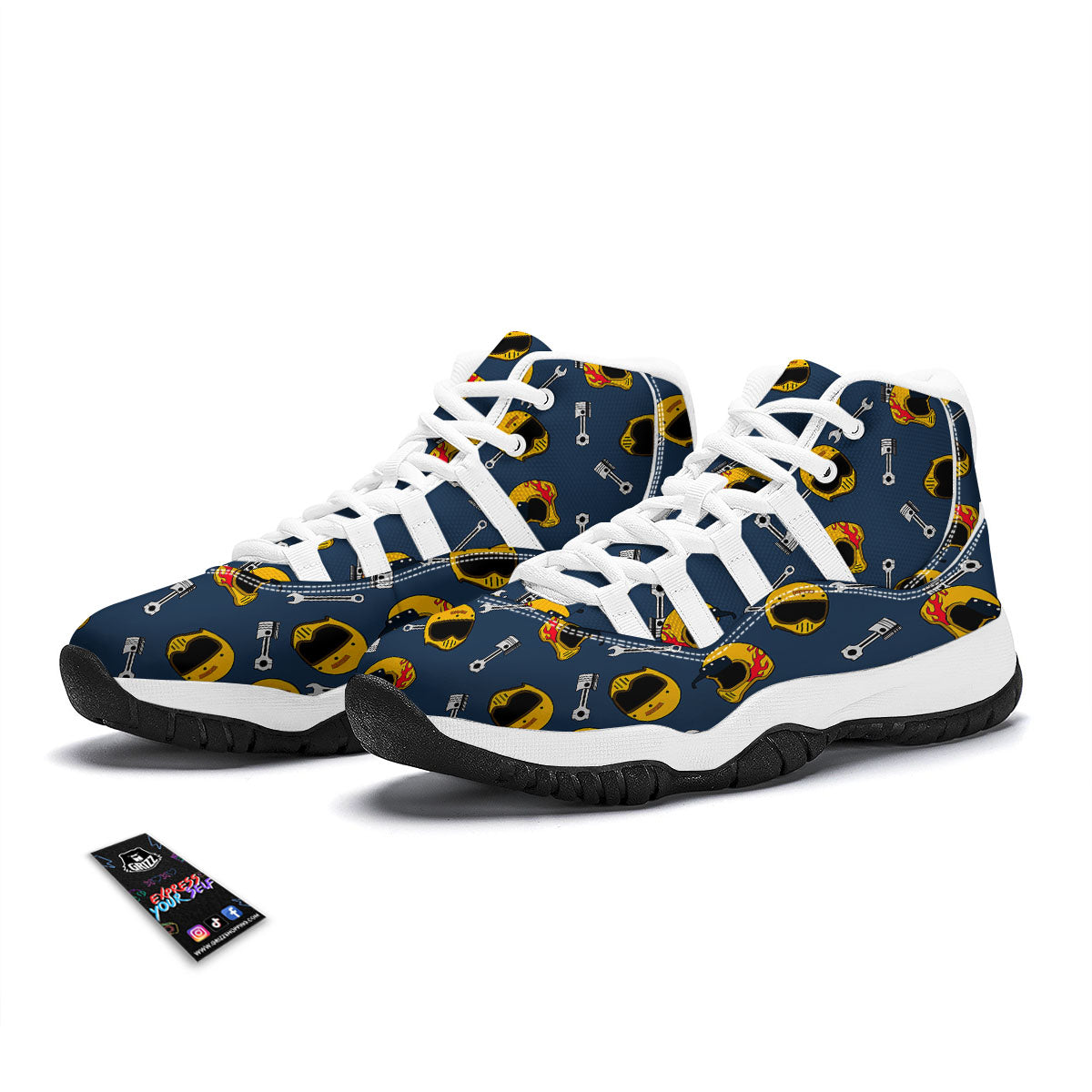 Equipment Motorcycle Print Pattern White Bball Shoes-grizzshop