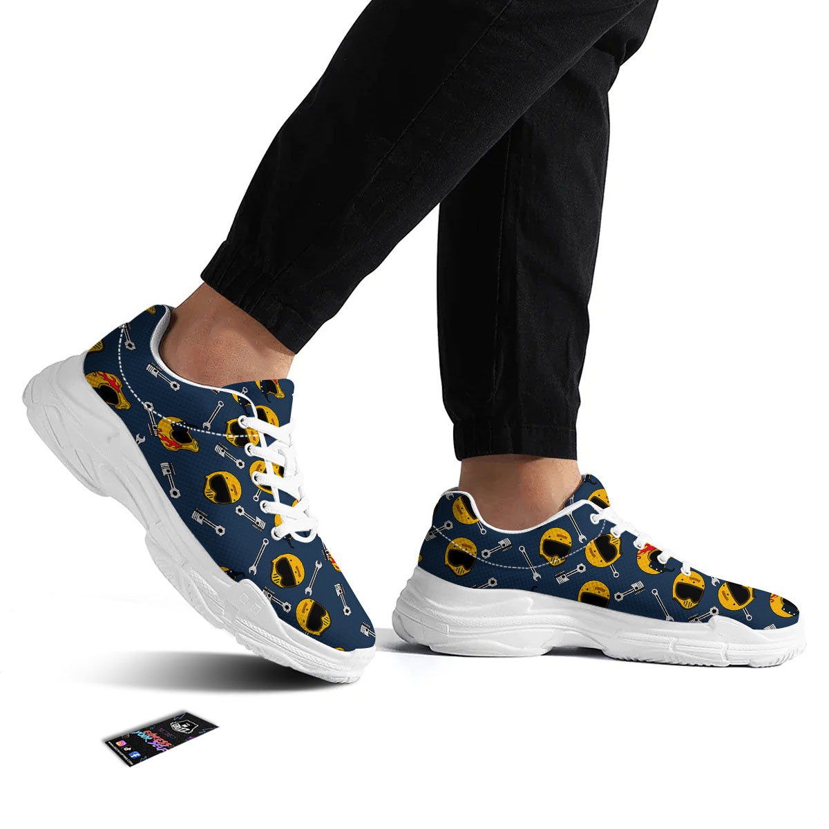 Equipment Motorcycle Print Pattern White Chunky Shoes-grizzshop