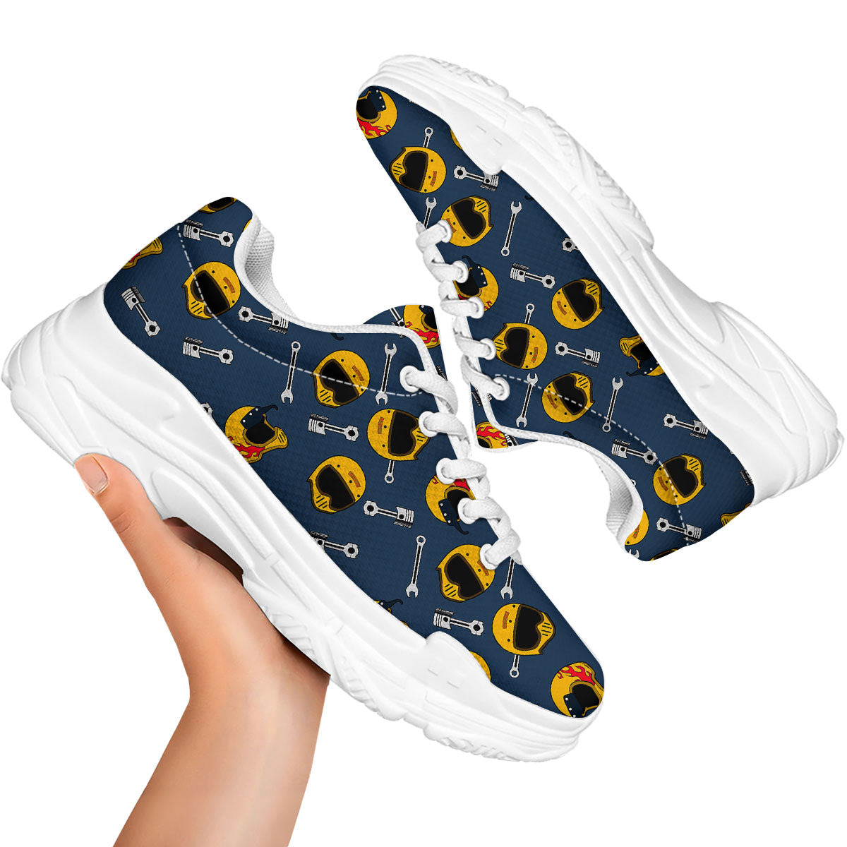 Equipment Motorcycle Print Pattern White Chunky Shoes-grizzshop