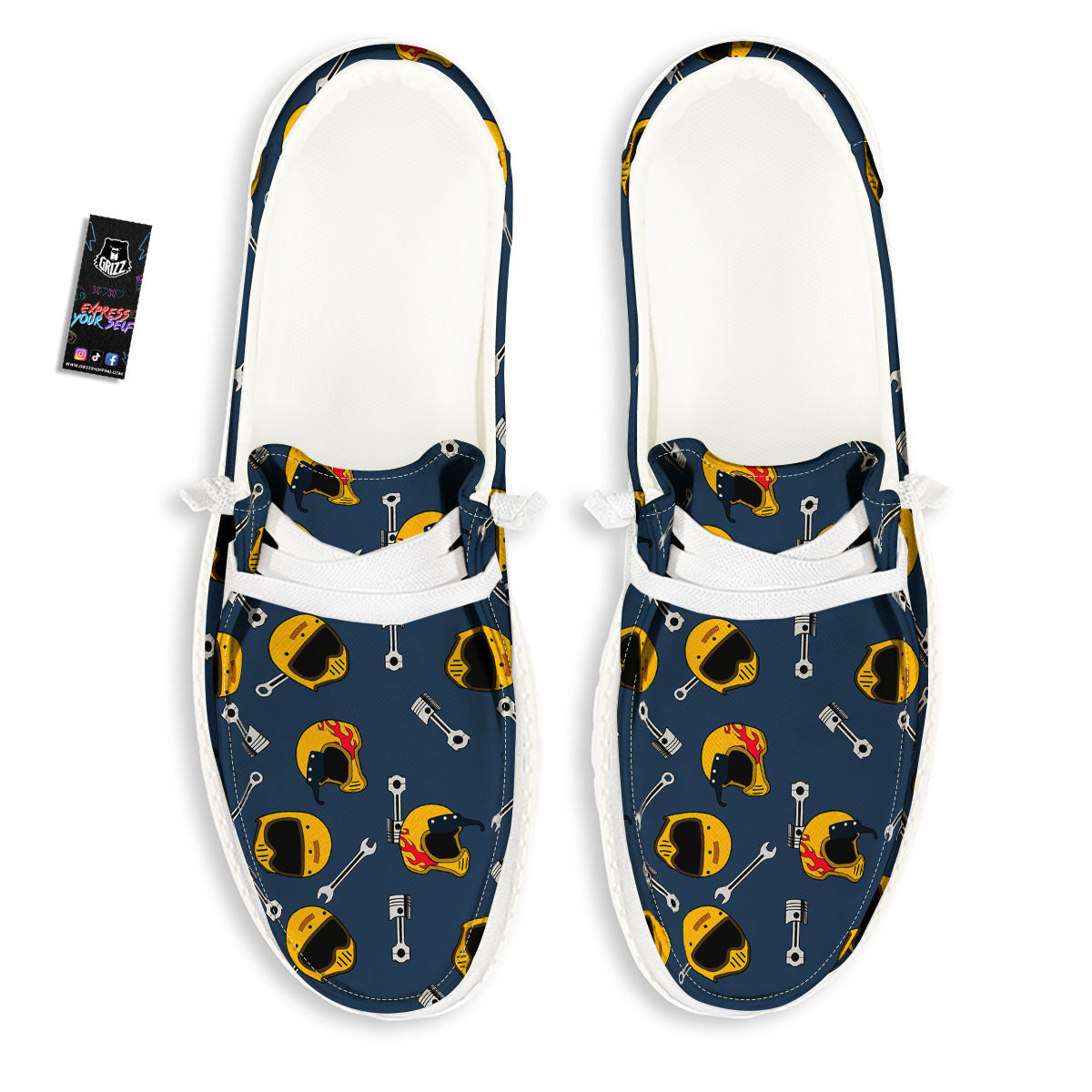 Equipment Motorcycle Print Pattern White Loafers-grizzshop