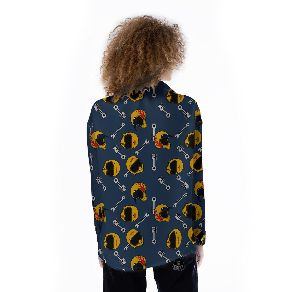 Equipment Motorcycle Print Pattern Women's Long Sleeve Shirts-grizzshop
