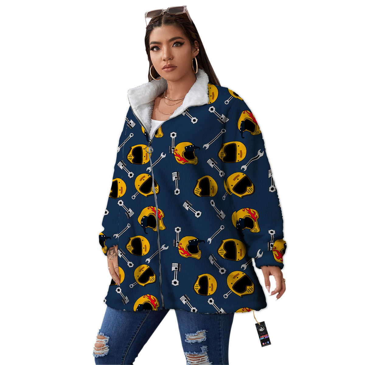 Equipment Motorcycle Print Pattern Women's Sherpa Jacket-grizzshop