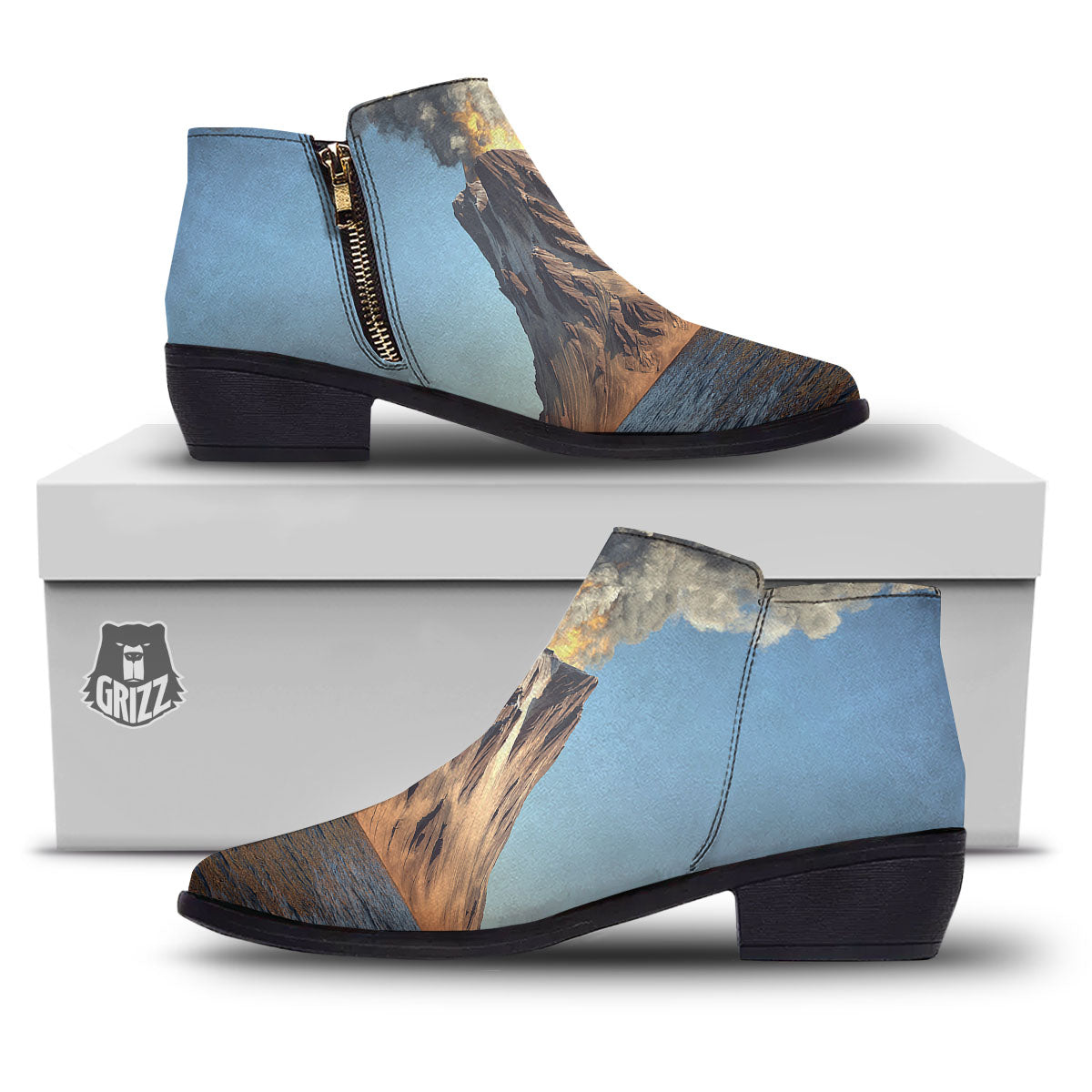 Eruption Volcano Print Ankle Boots-grizzshop