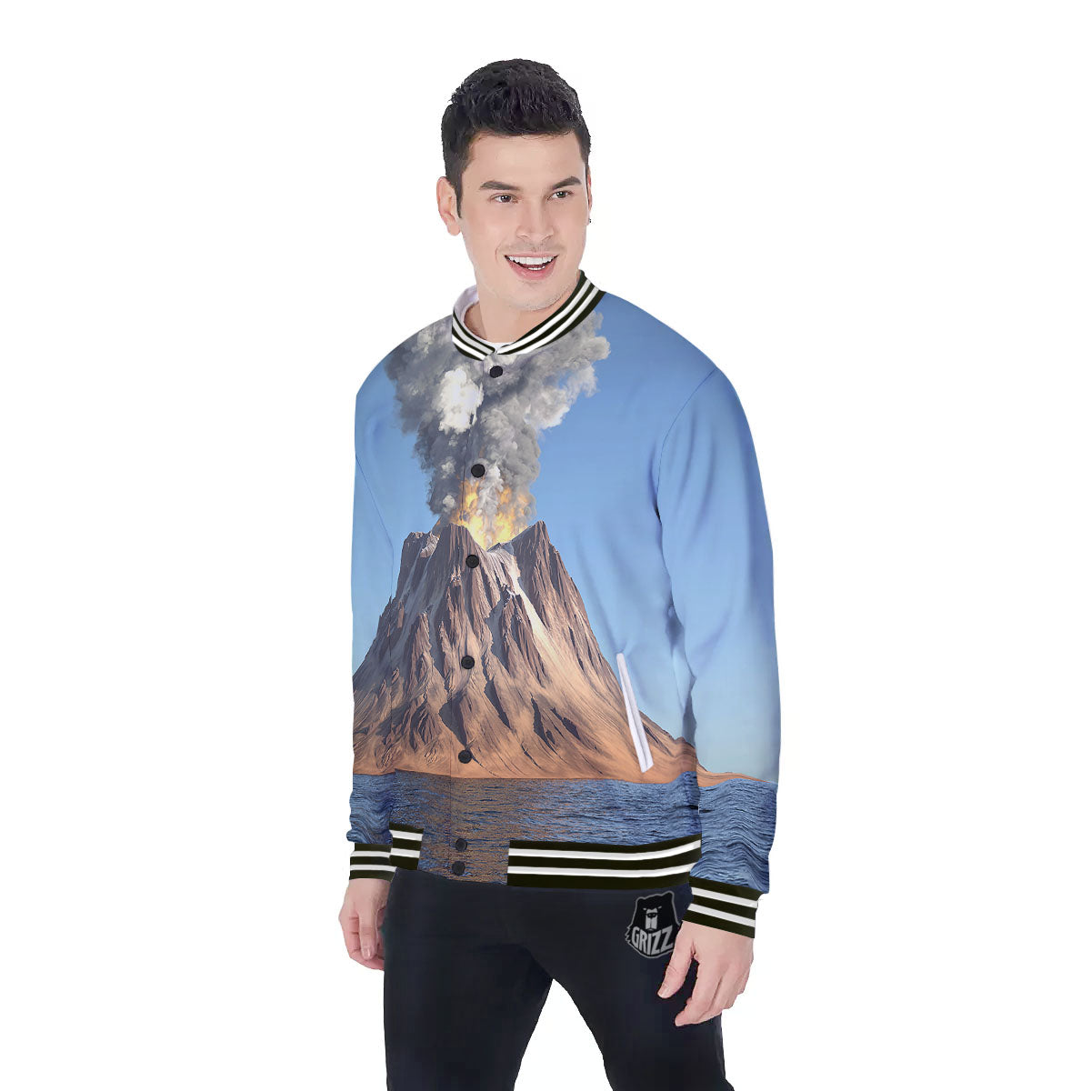Eruption Volcano Print Baseball Jacket-grizzshop
