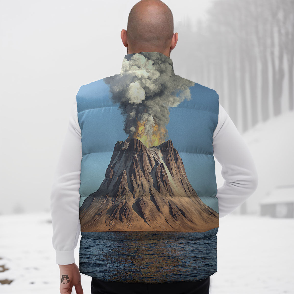 Eruption Volcano Print Down Vest-grizzshop