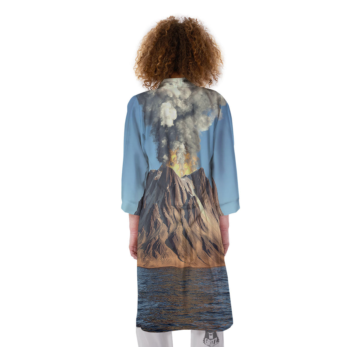 Eruption Volcano Print Kimono-grizzshop