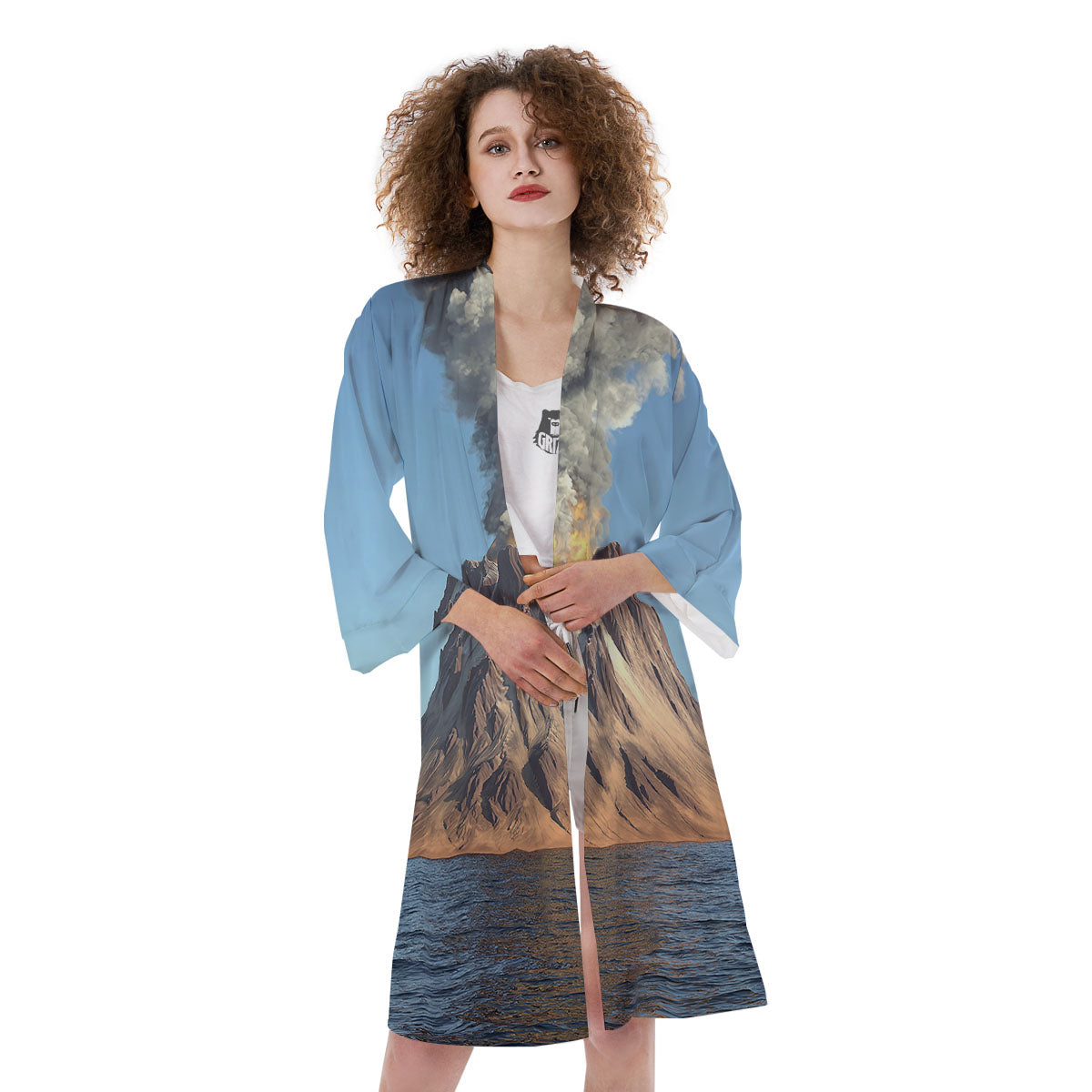 Eruption Volcano Print Kimono-grizzshop
