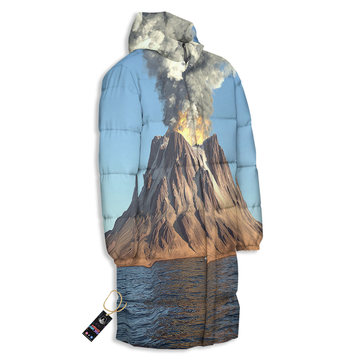Eruption Volcano Print Long Down Jacket-grizzshop