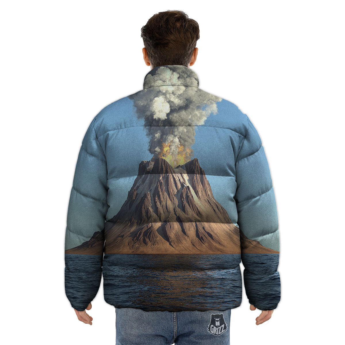 Eruption Volcano Print Puffer Jacket-grizzshop