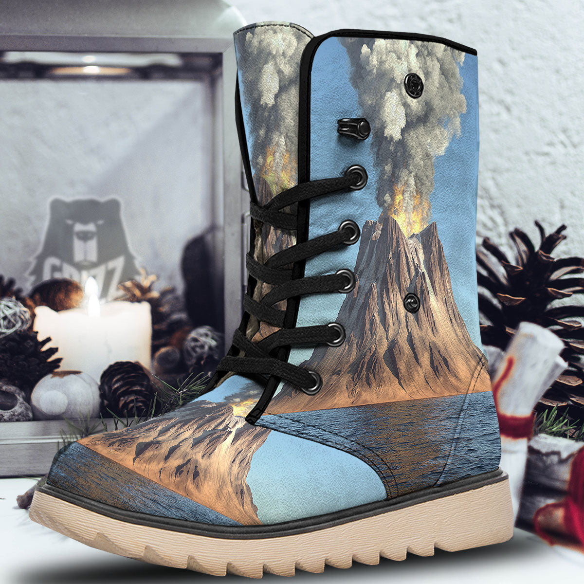 Eruption Volcano Print Snow Boots-grizzshop