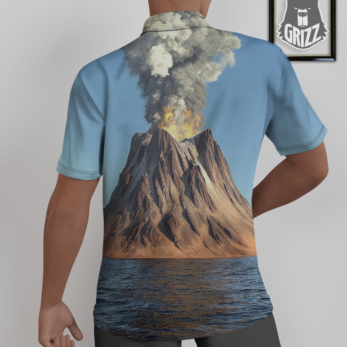 Eruption Volcano Print Untucked Shirts-grizzshop