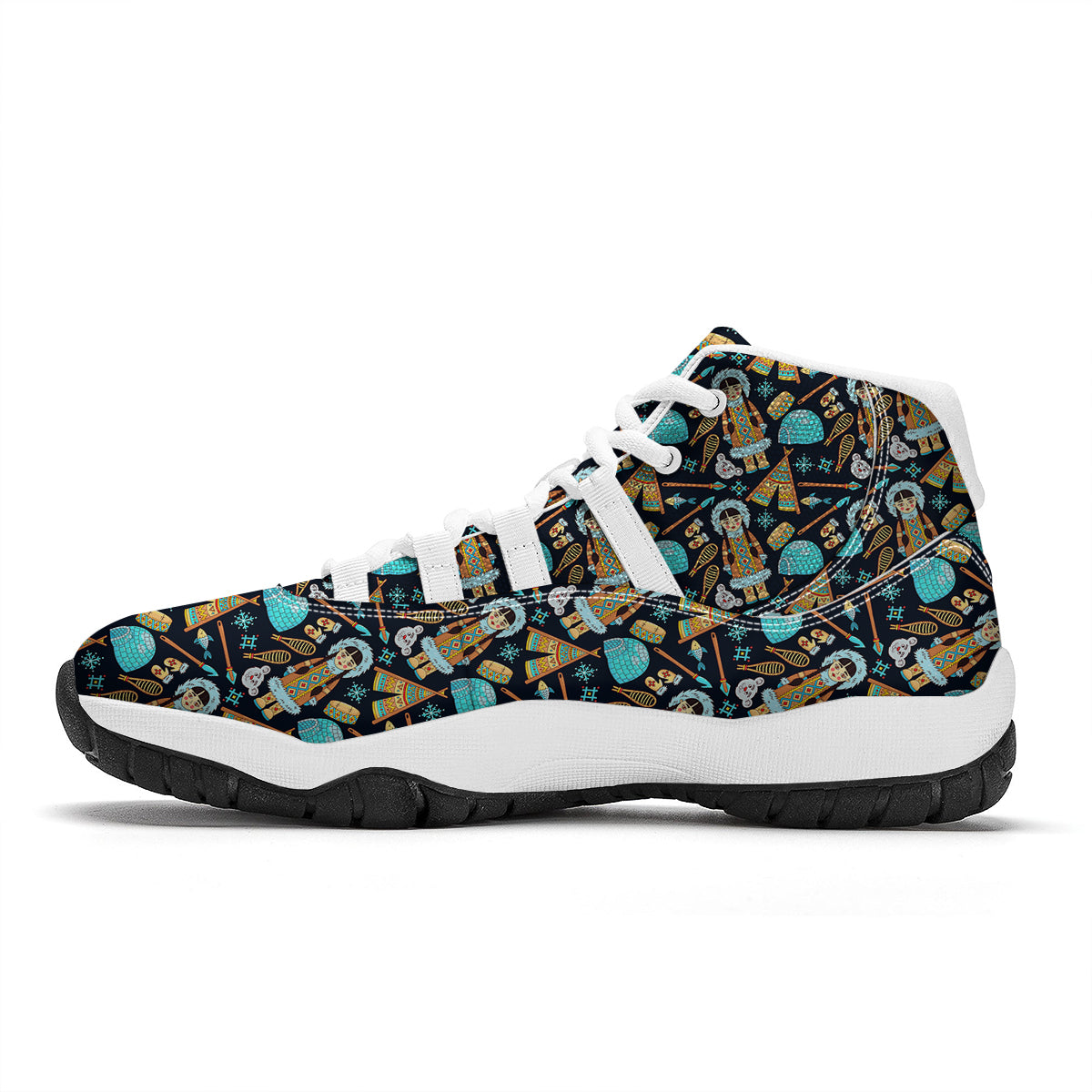 Eskimo And Lifestyle Print Pattern White Bball Shoes-grizzshop