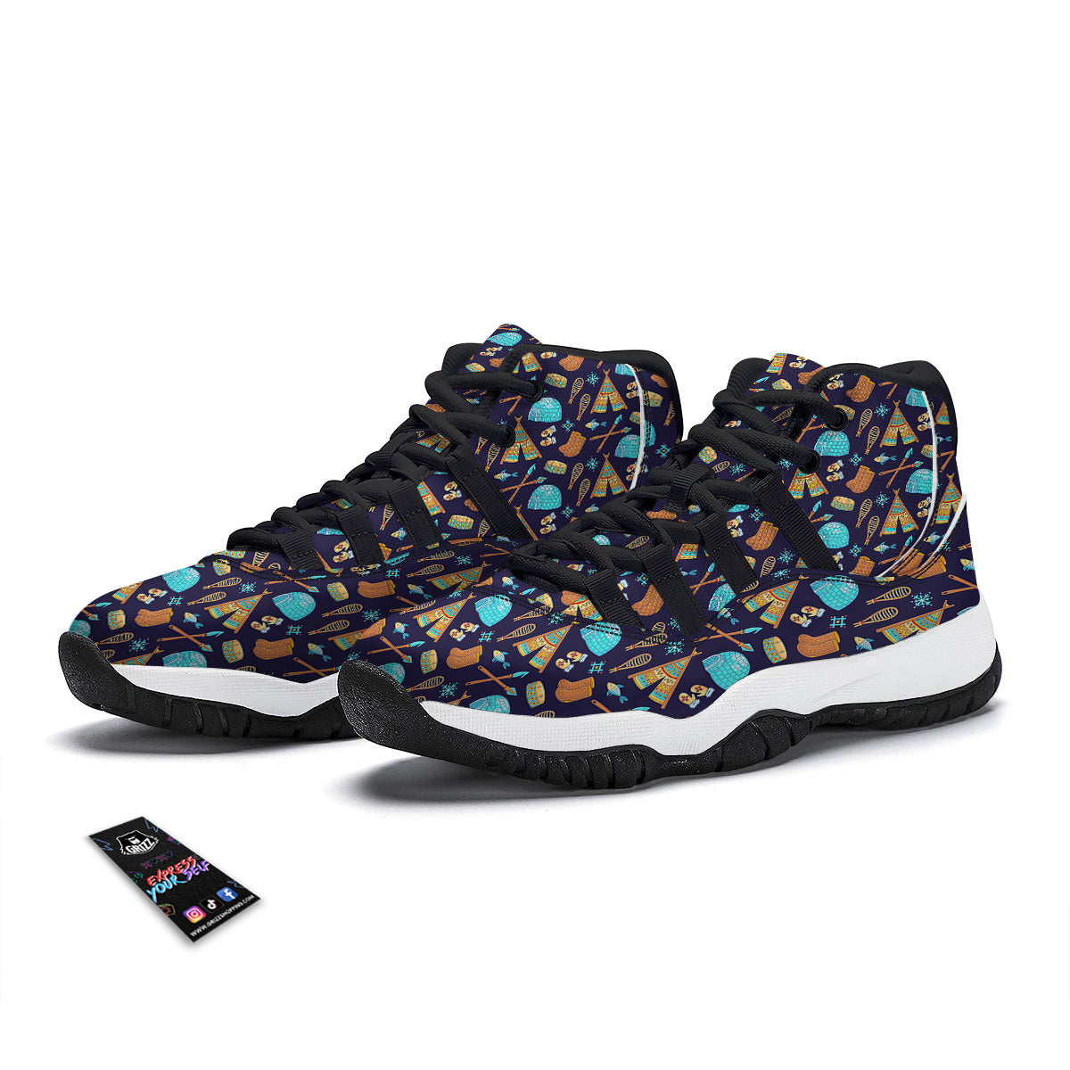 Eskimo Igloo Tent Print Pattern Black Bball Shoes-grizzshop