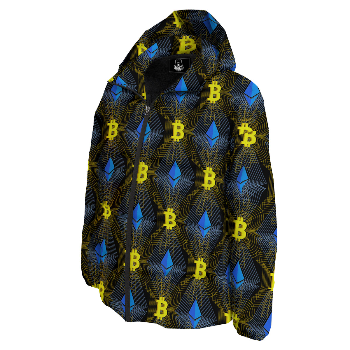 Ethereum And Bitcoin Print Pattern Down Jacket-grizzshop
