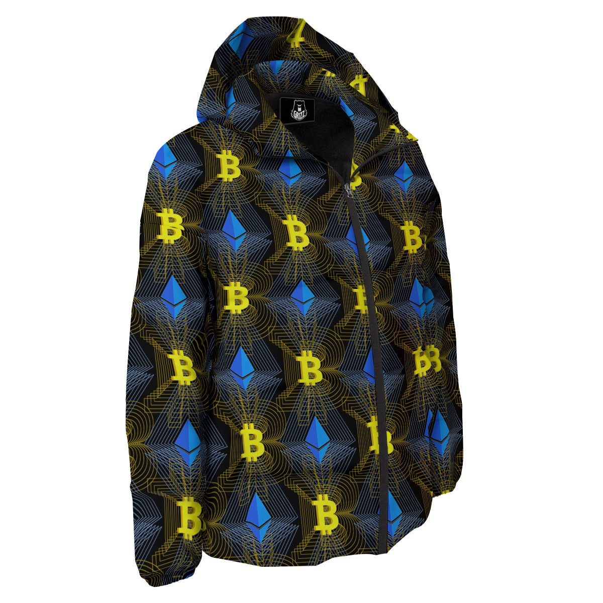 Ethereum And Bitcoin Print Pattern Down Jacket-grizzshop