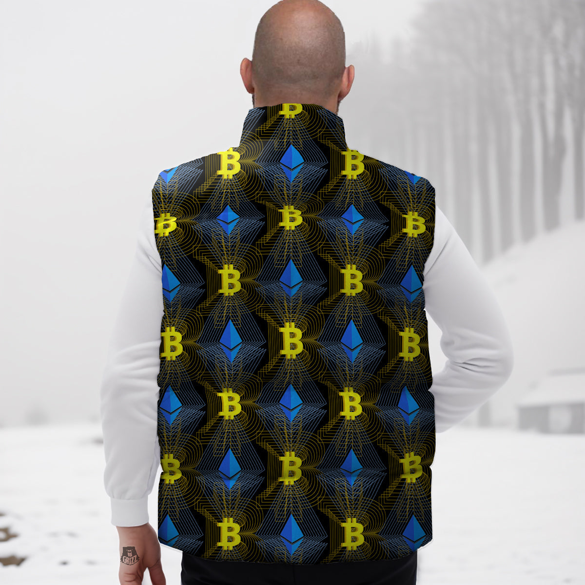 Ethereum And Bitcoin Print Pattern Down Vest-grizzshop