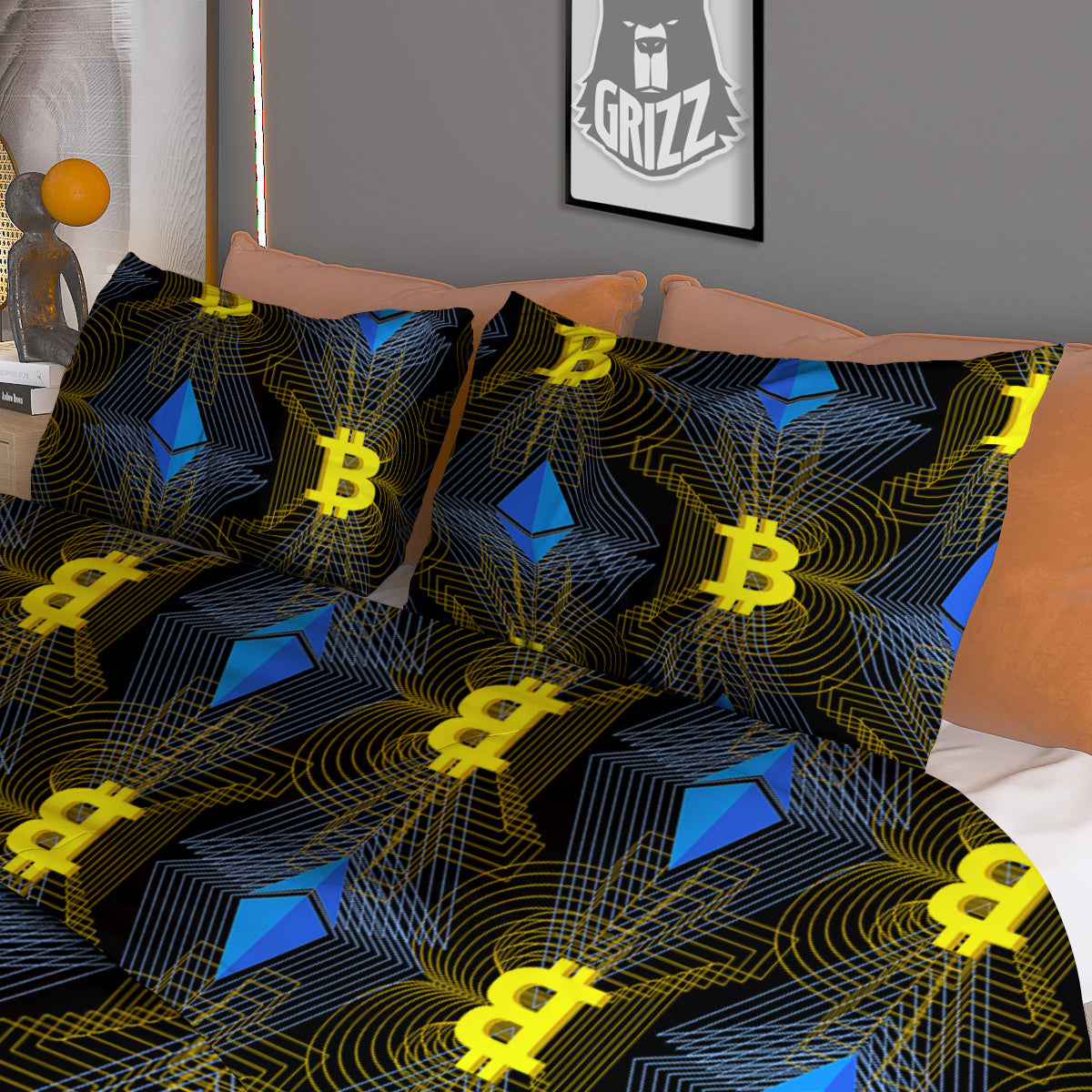 Ethereum And Bitcoin Print Pattern Duvet Cover Bedding Set