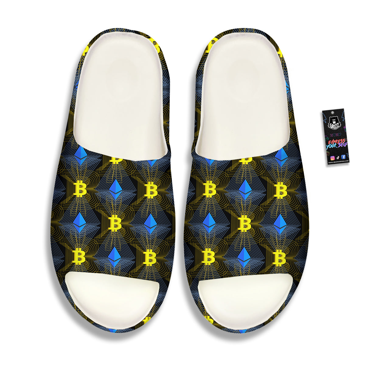 Ethereum And Bitcoin Print Pattern Sandals-grizzshop