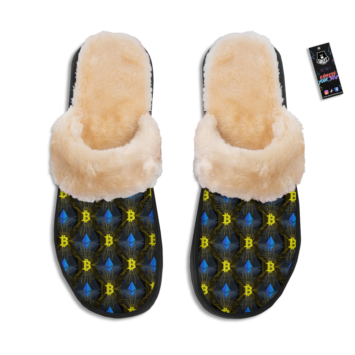 Ethereum And Bitcoin Print Pattern Slippers-grizzshop