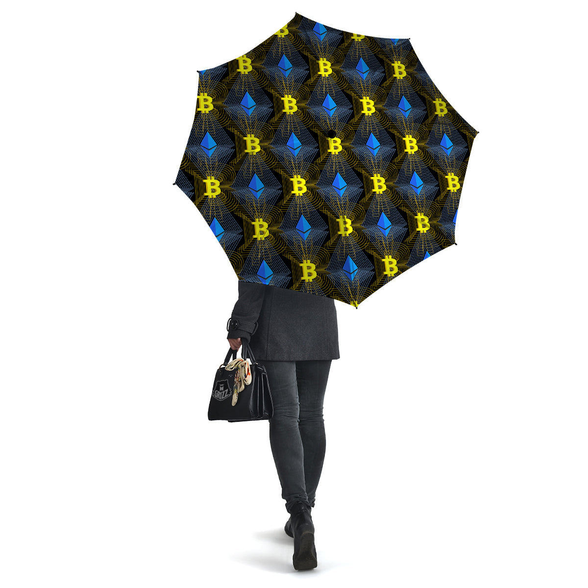 Ethereum And Bitcoin Print Pattern Umbrella-grizzshop