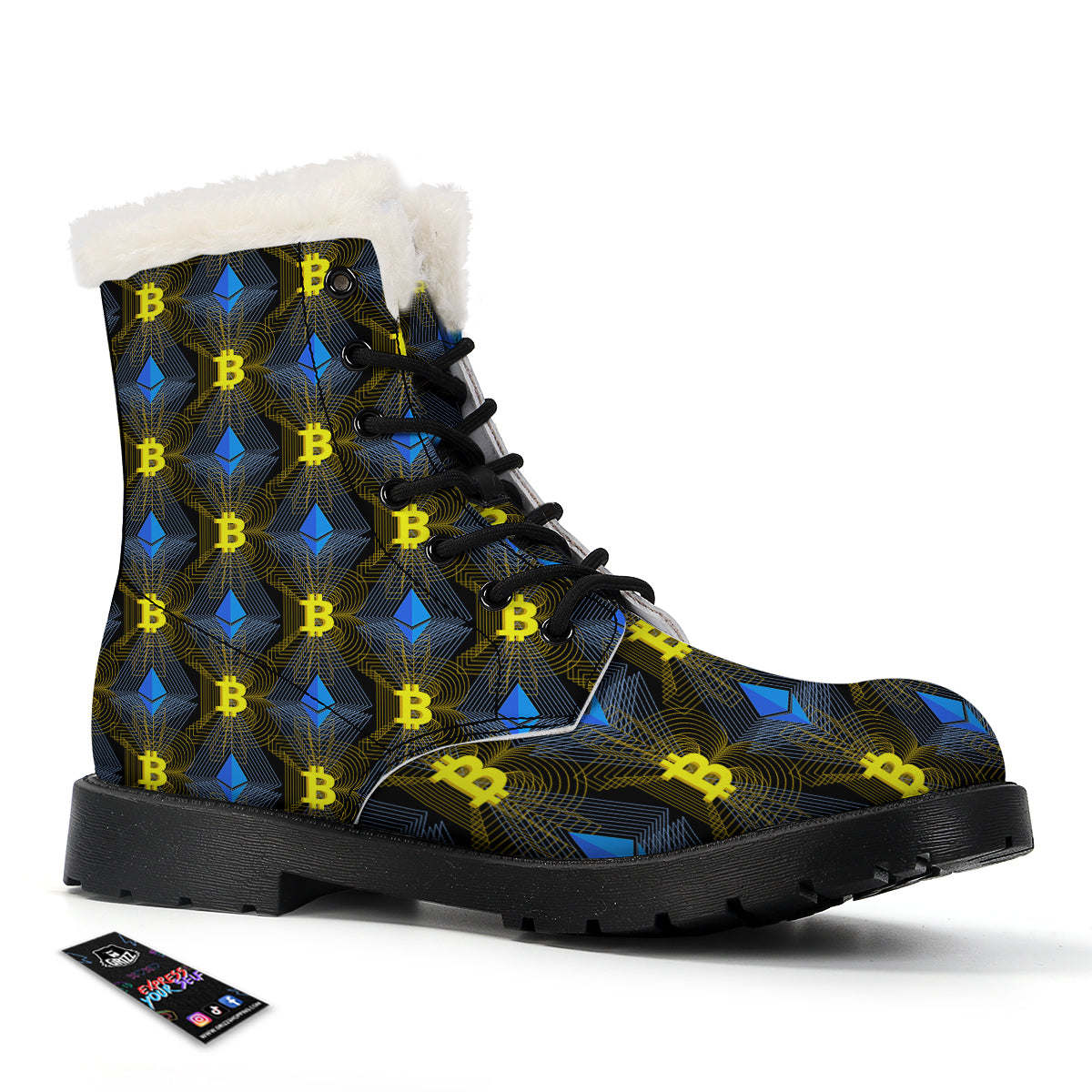 Ethereum And Bitcoin Print Pattern Winter Boots-grizzshop