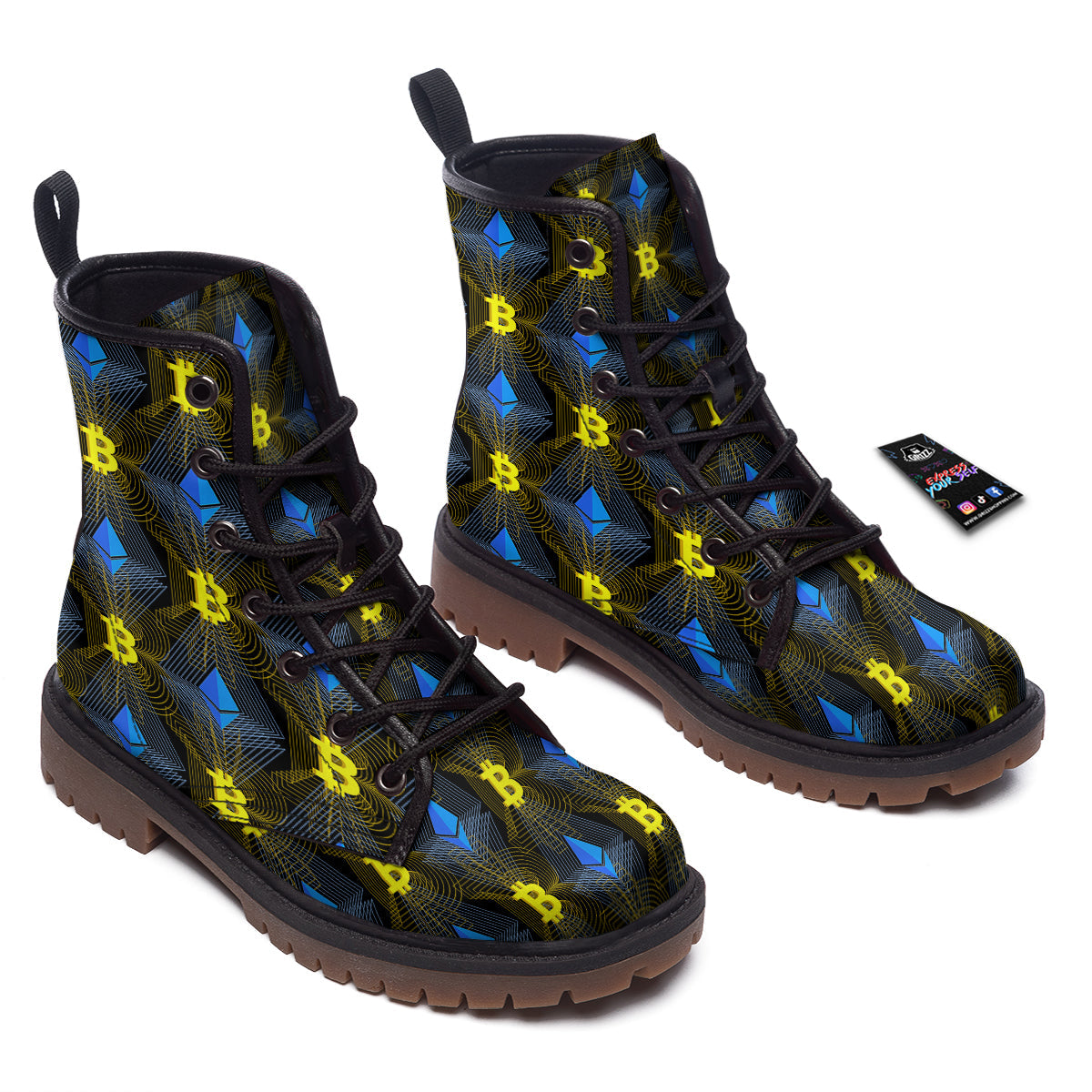 Ethereum And Bitcoin Print Pattern Work Boots-grizzshop