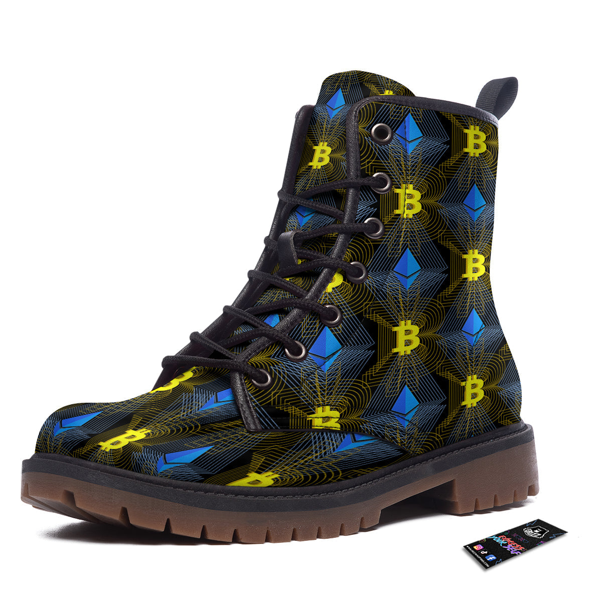 Ethereum And Bitcoin Print Pattern Work Boots-grizzshop