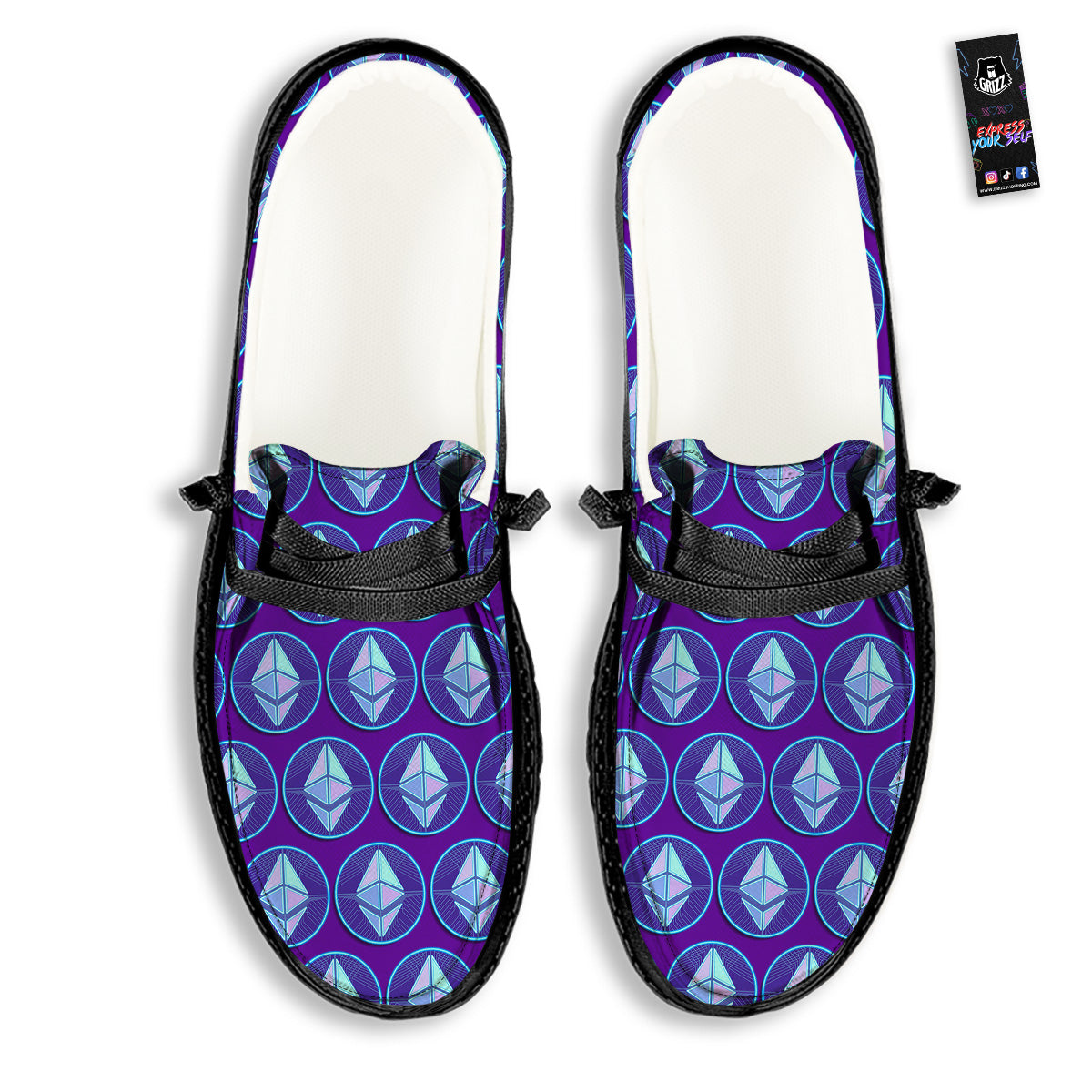 Ethereum Cryptocurrency Print Pattern Black Loafers-grizzshop