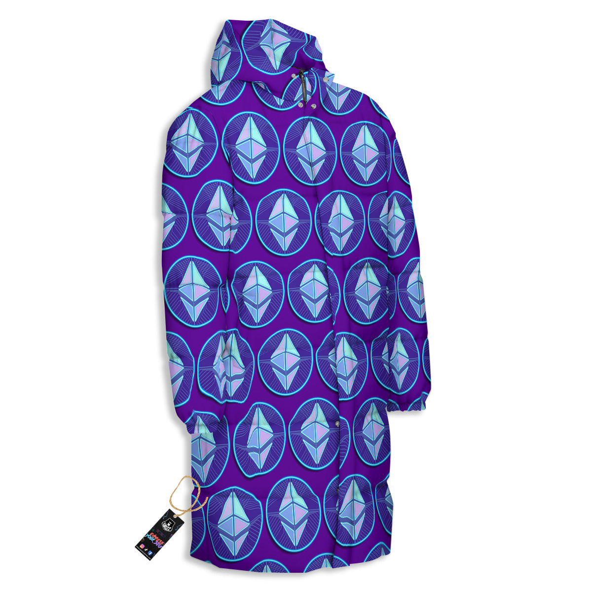 Ethereum Cryptocurrency Print Pattern Long Down Jacket-grizzshop