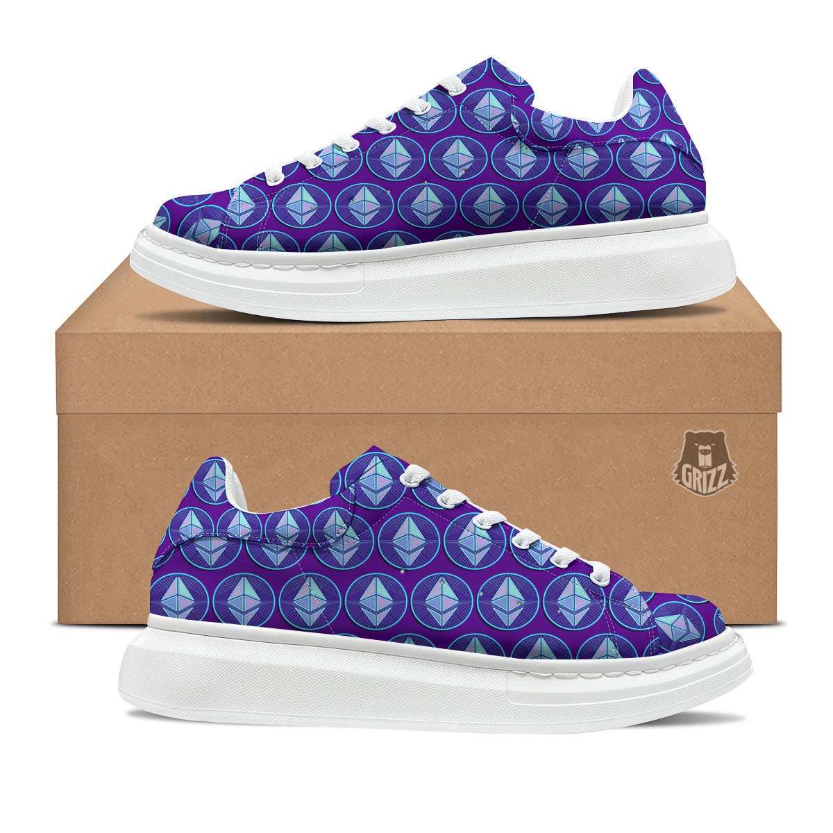 Ethereum Cryptocurrency Print Pattern Platform Shoes-grizzshop