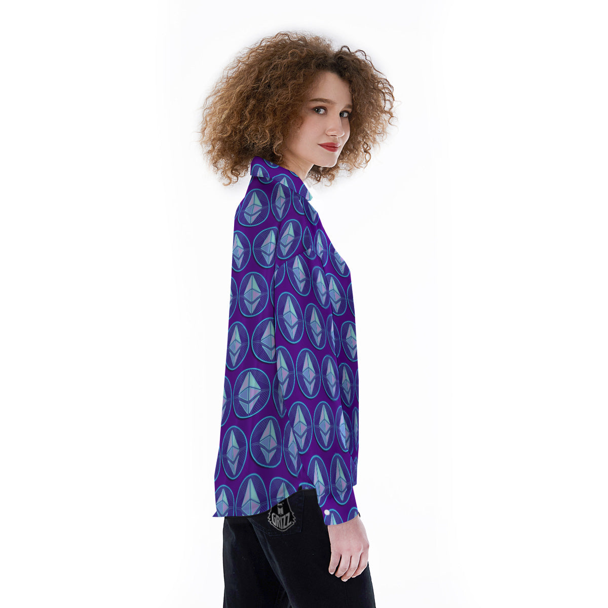 Ethereum Cryptocurrency Print Pattern Women's Long Sleeve Shirts-grizzshop