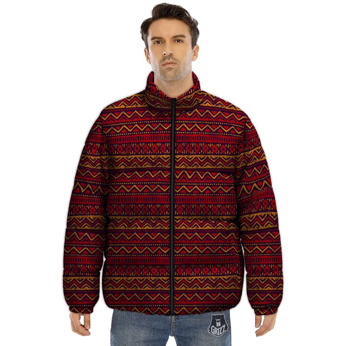 Ethnic African Print Pattern Puffer Jacket-grizzshop