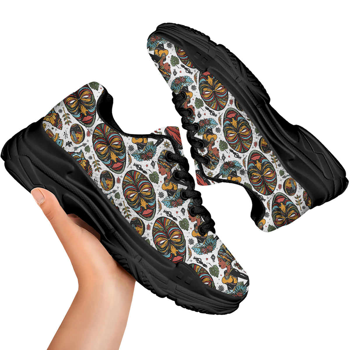 Ethnic Afro African Print Pattern Black Chunky Shoes-grizzshop