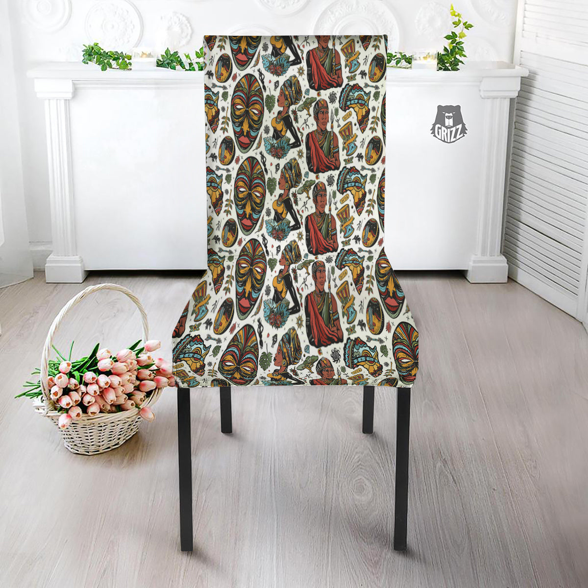 Ethnic Afro African Print Pattern Dining Chair Slipcover-grizzshop