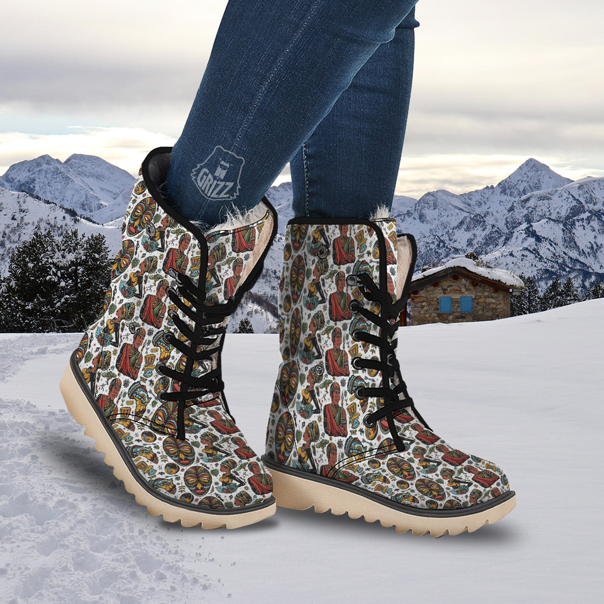 Ethnic Afro African Print Pattern Snow Boots-grizzshop