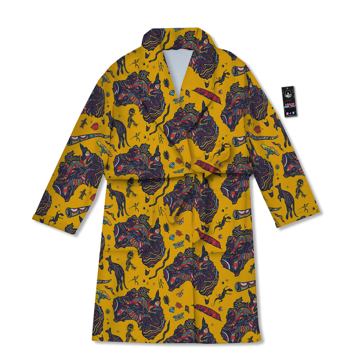 Ethnic Australian Map Tattoo Print Pattern Bathrobe-grizzshop