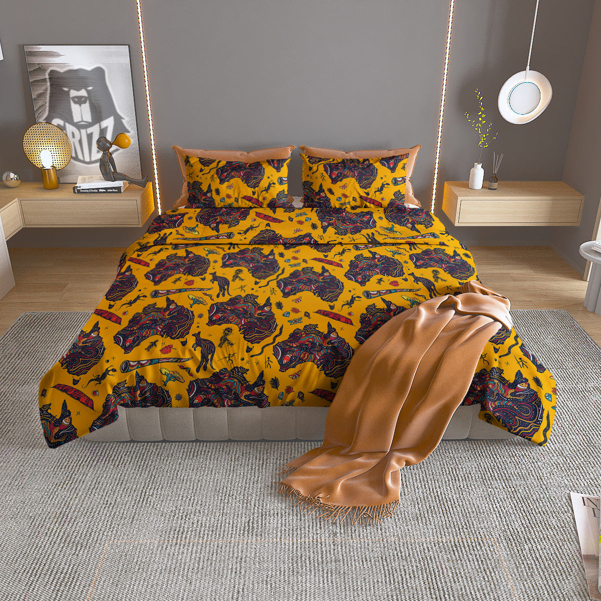 Ethnic Australian Map Tattoo Print Pattern Duvet Cover Bedding Set