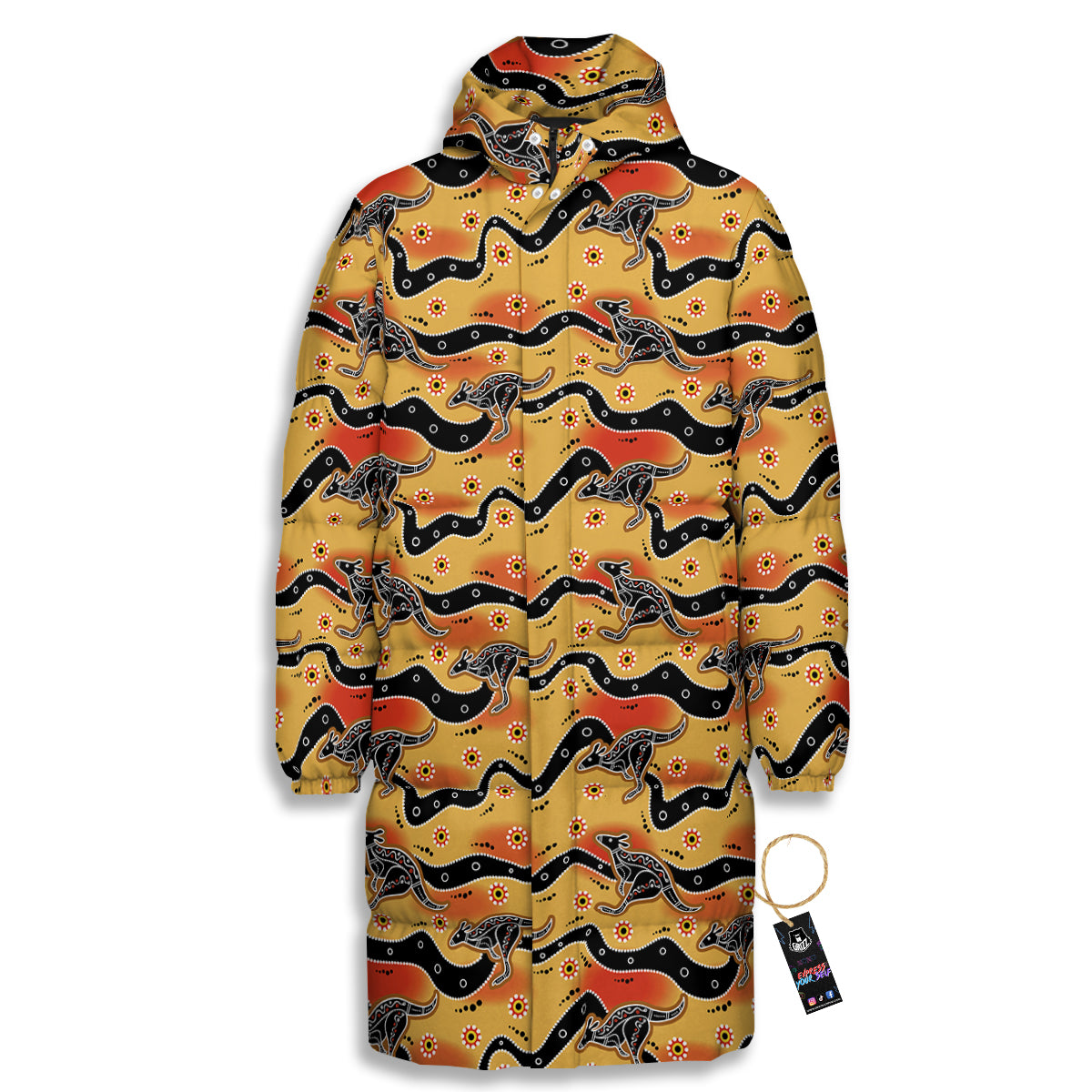 Ethnic Australian Print Pattern Long Down Jacket-grizzshop