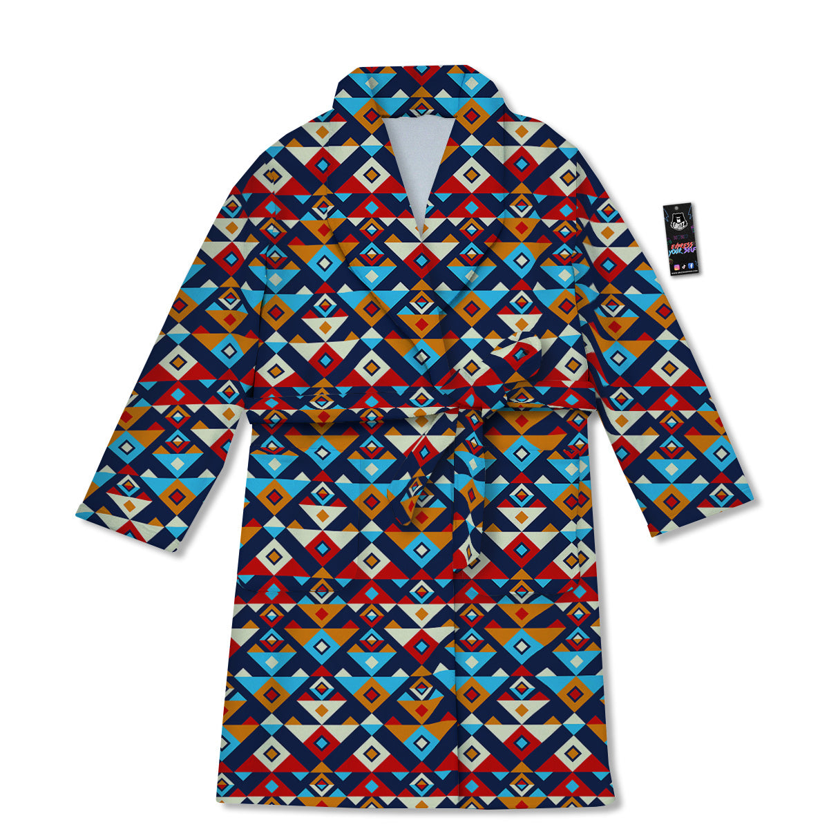 Ethnic Boho Colorful Print Pattern Bathrobe-grizzshop