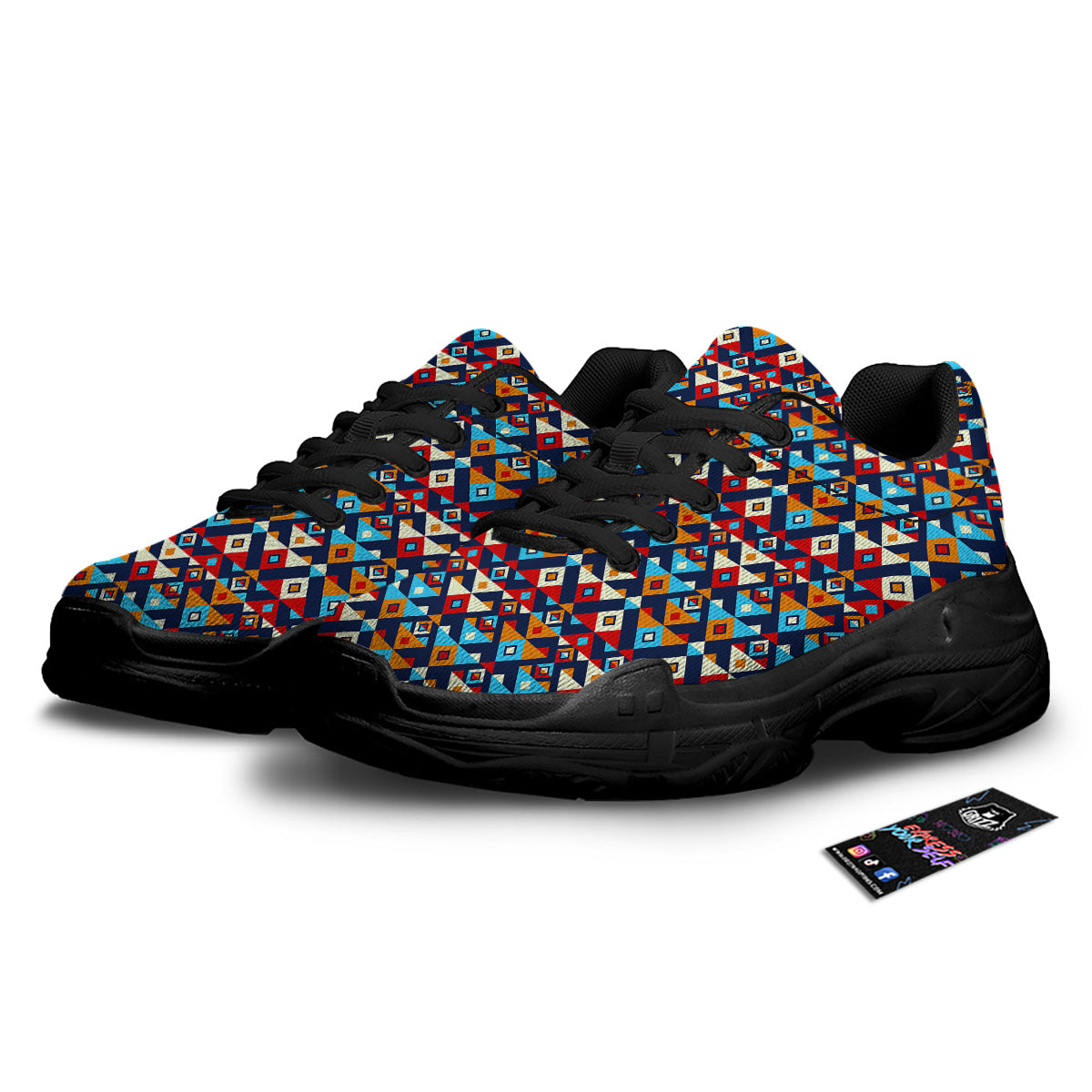 Ethnic Boho Colorful Print Pattern Black Chunky Shoes-grizzshop