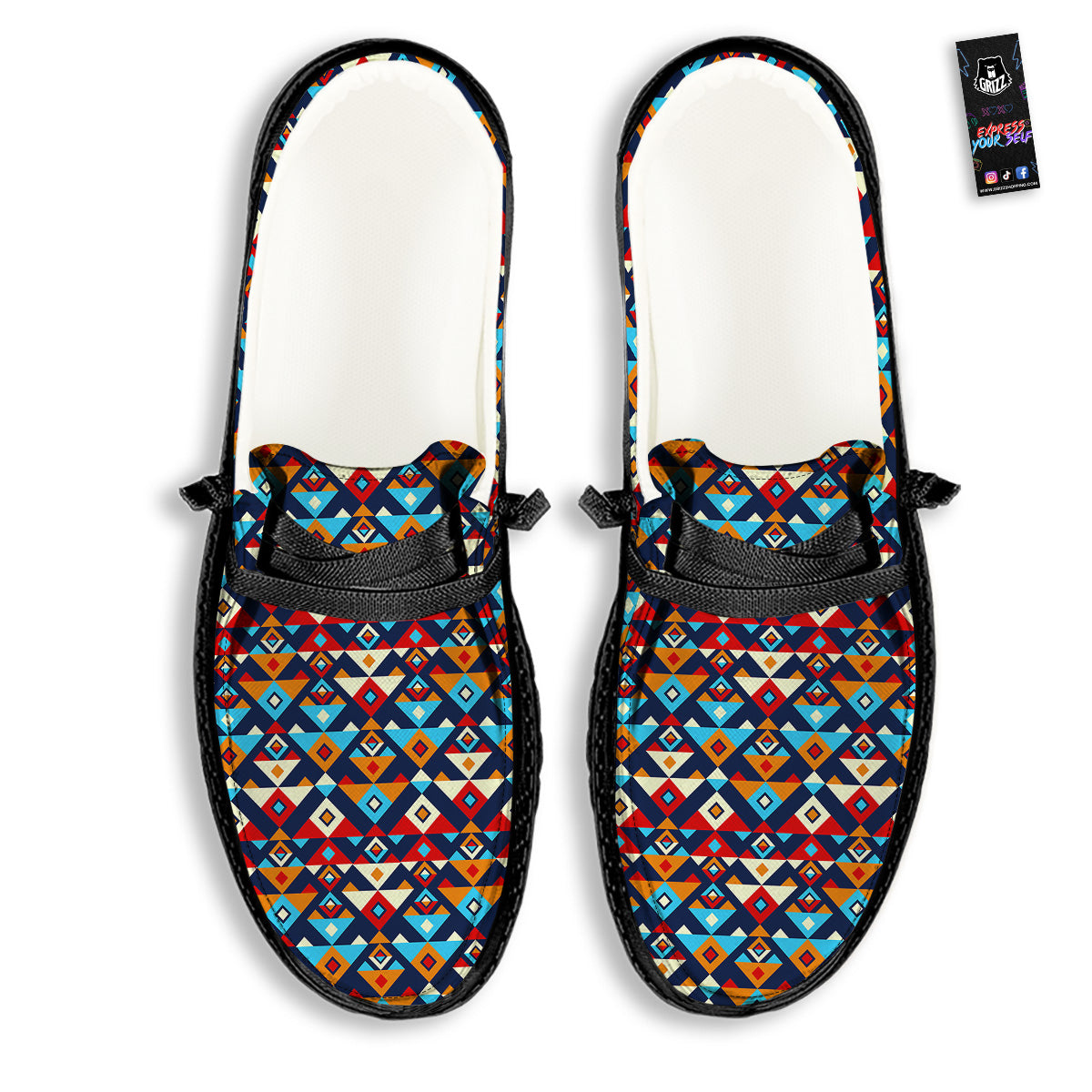 Ethnic Boho Colorful Print Pattern Black Loafers-grizzshop