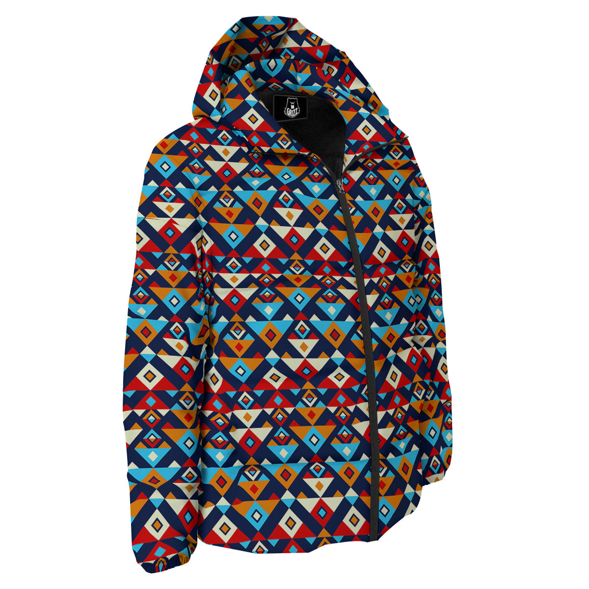 Ethnic Boho Colorful Print Pattern Down Jacket-grizzshop